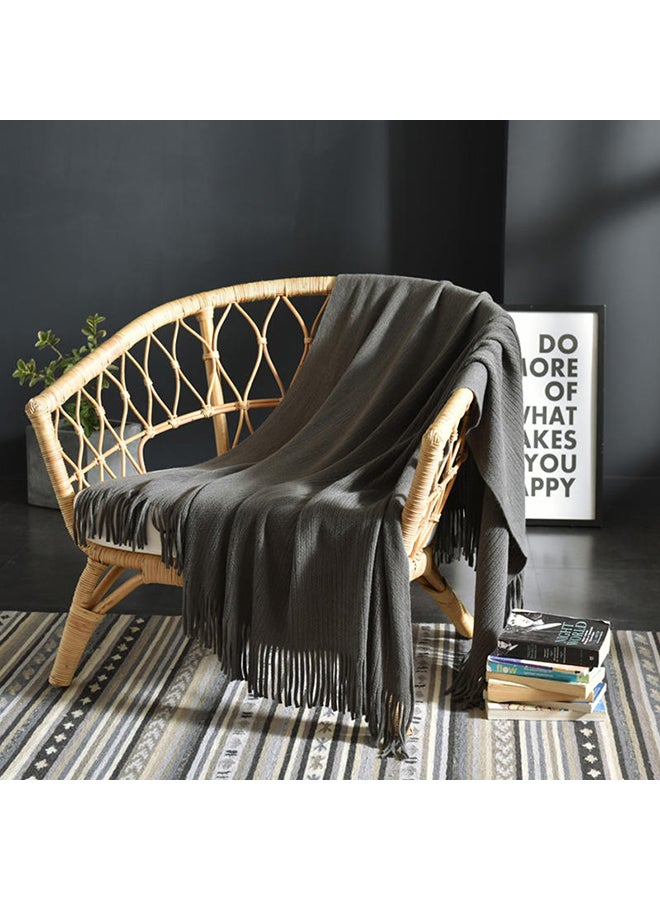 Loquat Casual Knitted Solid Color Soft Blanket Polyester Dark Grey 125x150centimeter - Image 2