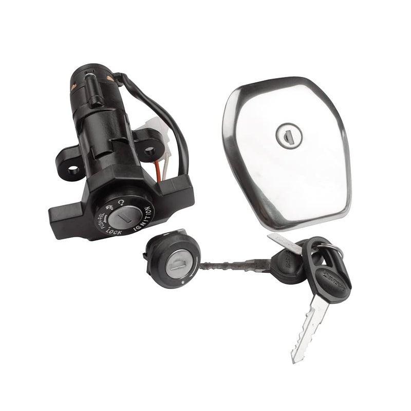 Deutsche Cylindrical Ignition Lock Replacement Set Compatible with Bajaj Platina 100 (Set of 3) Consisting of Ignition Cum Steering Lock, Petrol Tank & Tool Box | 2 PIN - Image 1