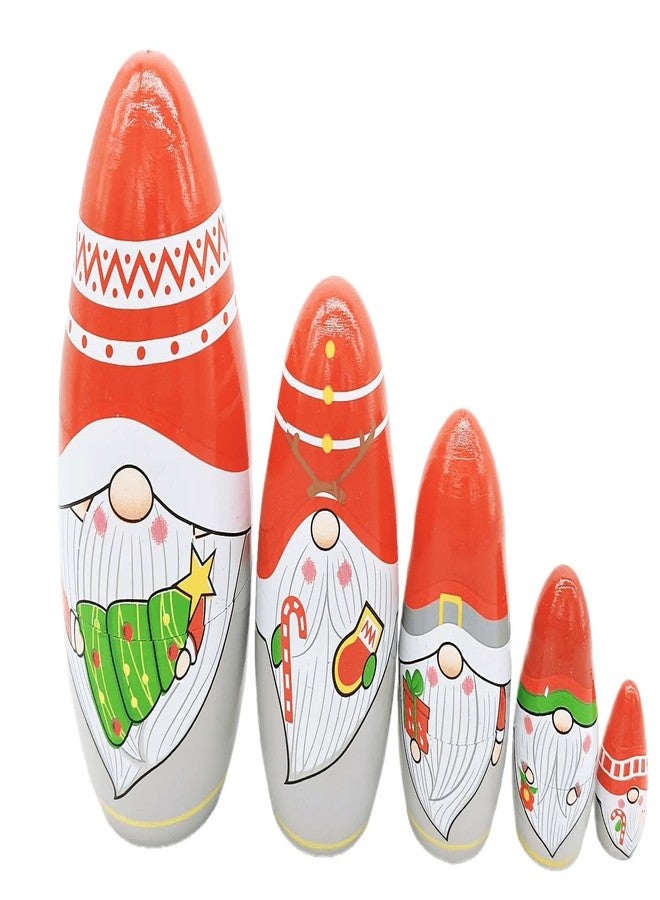 Konrisa Dwarf Santa Claus Nesting Dolls Matryoshka Russian Wooden Figure Dolls Birthday Party Supplies, Set of 5 - Image 2