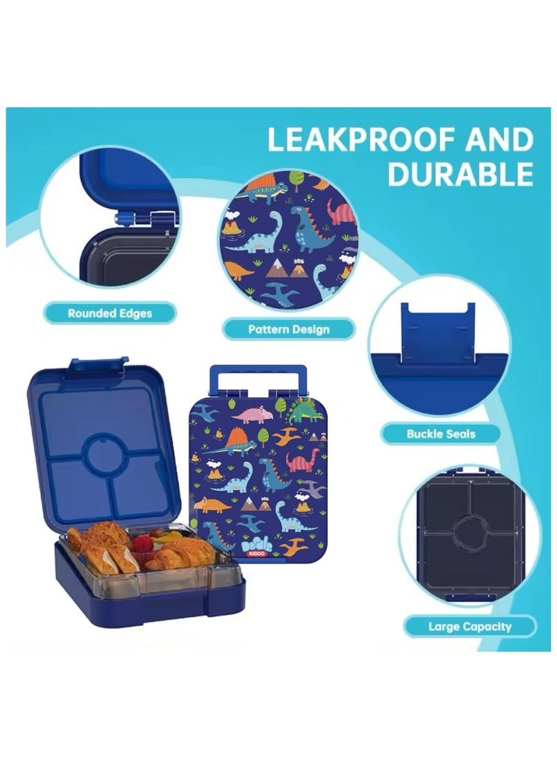Doodle Kiddo Dinosaur Bento Lunch Box for Kids | 4 Compartments, Leak-Proof, BPA-Free | Freezer, Microwave & Dishwasher Safe | 21.2x15.7x 4.6 CM - Image 3