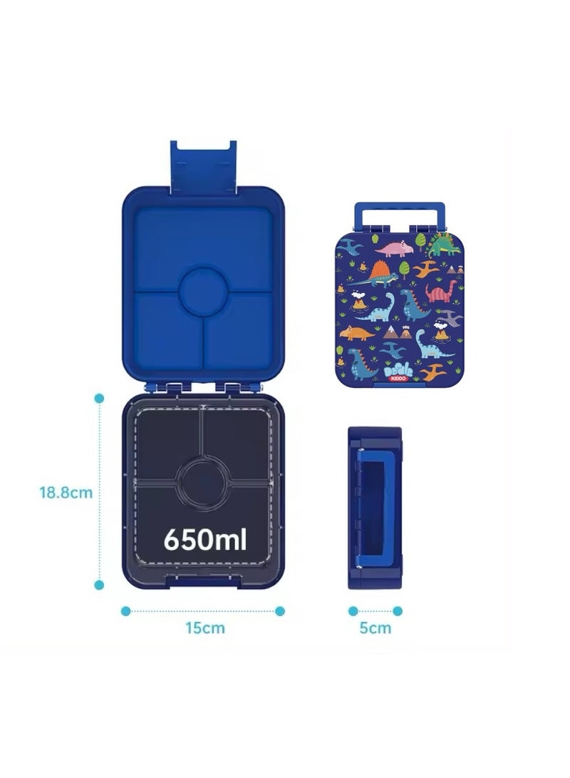 Doodle Kiddo Dinosaur Bento Lunch Box for Kids | 4 Compartments, Leak-Proof, BPA-Free | Freezer, Microwave & Dishwasher Safe | 21.2x15.7x 4.6 CM - Image 4