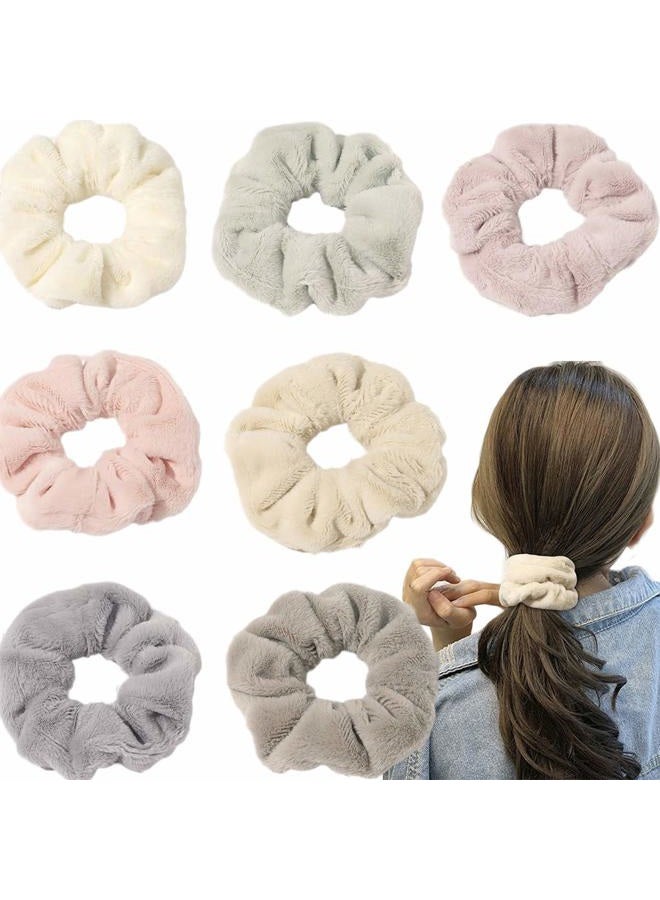 DINPREY 7 Pcs Big Hair Drying Scrunchies Thick Fuzzy Scrunchy Frizz Free Scrunchies Hair Light Bobbles Ropes Traceless Faux Fur Hair Ties Accessories - Image 1