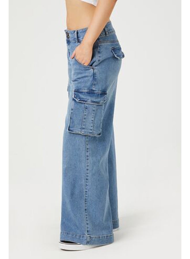 FOREVER 21 Low-Rise Wide-Leg Cargo Jeans  - Image 2