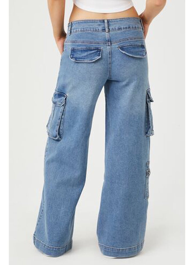 FOREVER 21 Low-Rise Wide-Leg Cargo Jeans  - Image 3