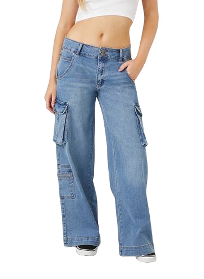 FOREVER 21 Low-Rise Wide-Leg Cargo Jeans  - Image 1