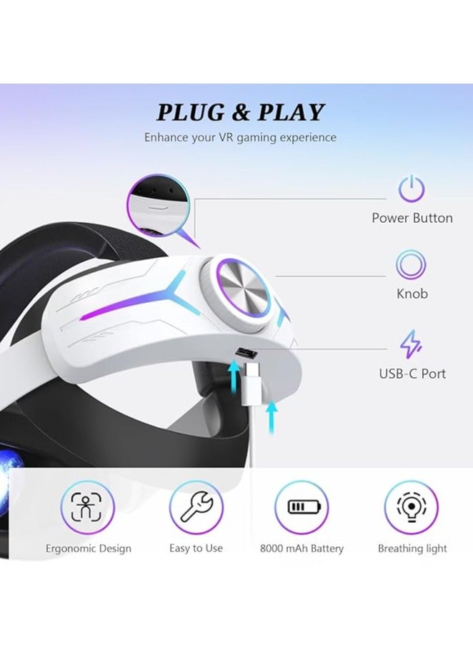 Meta quest 3 headband battery compatible with Quest 3-8000mAh adjustable battery strap with RGB light for enhanced support and extended playtime - Image 4