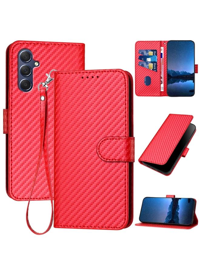 S-TOP Case For Samsung Galaxy M54 YX0070 Carbon Fiber Buckle Leather Phone Case with Lanyard - Image 1