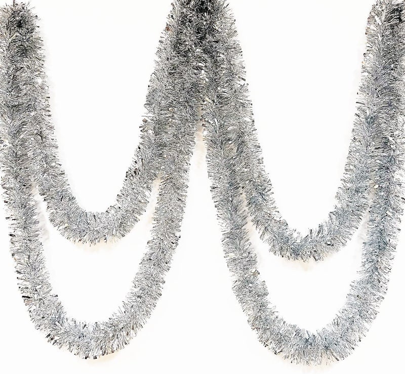 Partunay Pack of 10 Christmas Silver Tinsel Garland Strings Xmas Tree Hanging Ornaments Christmas Decoration Item - Image 1