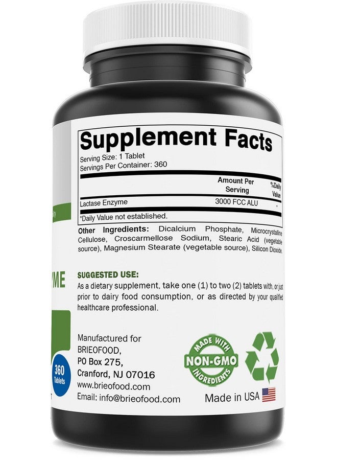 Brieofood Lactase Enzyme Pills - 3000 FCC ALU - 360 Tablets - 360 Servings - Non-GMO, Gluten Free - Image 2