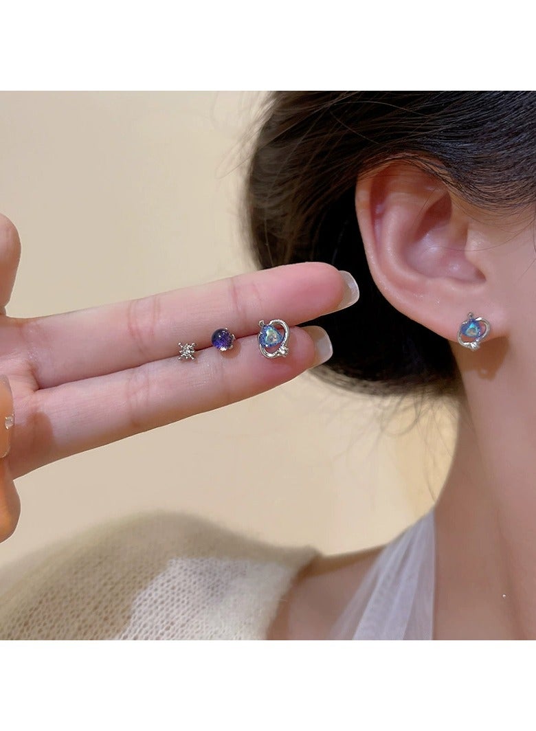 Goolsky مجموعة أقراط درامية زرقاء على شكل قلب للنساء – إبرة فضة S925، مجوهرات خرافية مضادة للحساسية، للارتداء اليومي الشافي للأذنين - Image 1