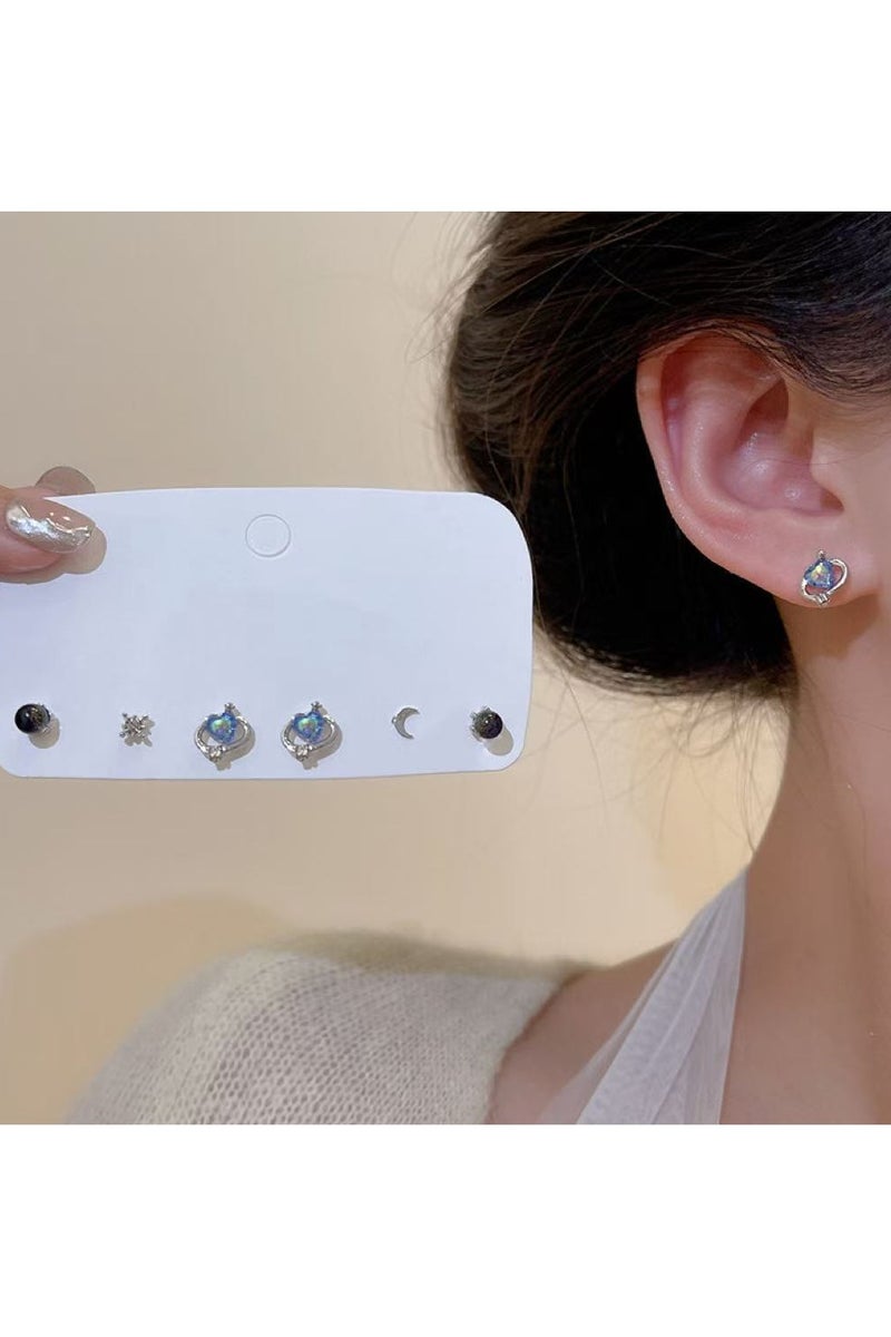 Goolsky مجموعة أقراط درامية زرقاء على شكل قلب للنساء – إبرة فضة S925، مجوهرات خرافية مضادة للحساسية، للارتداء اليومي الشافي للأذنين - Image 2