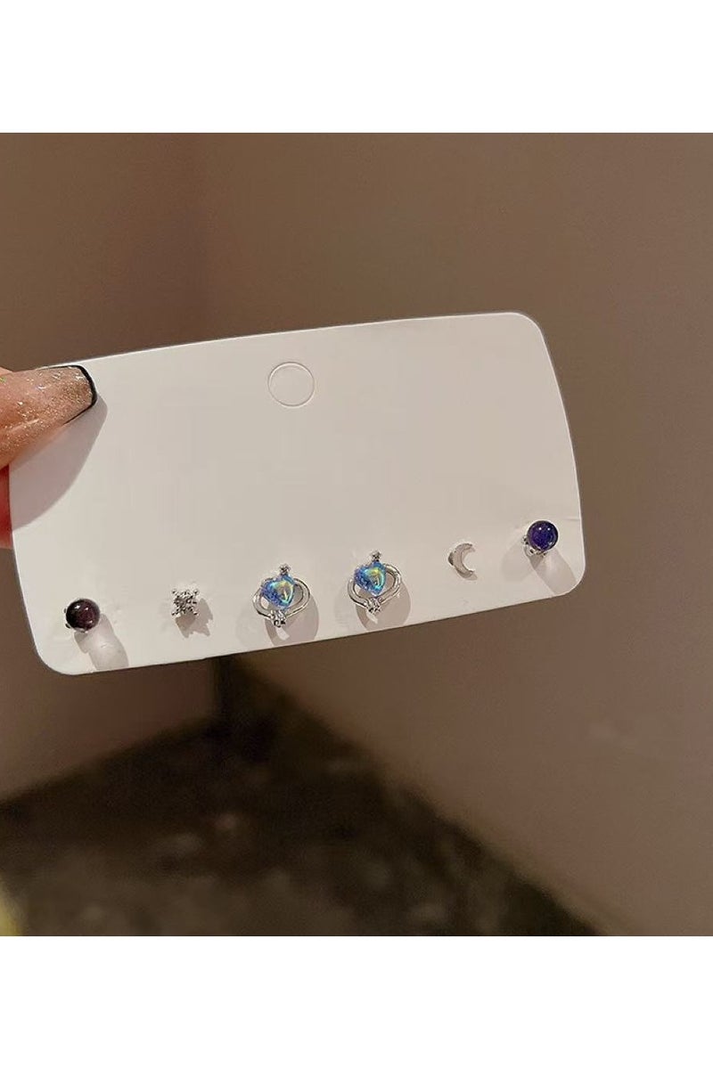 Goolsky مجموعة أقراط درامية زرقاء على شكل قلب للنساء – إبرة فضة S925، مجوهرات خرافية مضادة للحساسية، للارتداء اليومي الشافي للأذنين - Image 3