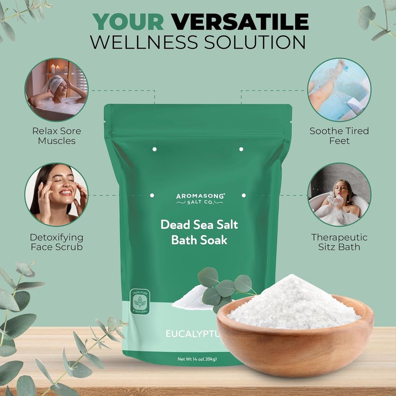 Aromasong Dead Sea Salt Fine Grain Spa Bath Salt Eucalyptus Scent 14 Oz 100 Pure Natural Soak for Women Men for Skin Issues and to Relax Tired Muscles - Image 2