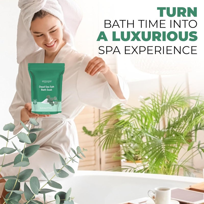 Aromasong Dead Sea Salt Fine Grain Spa Bath Salt Eucalyptus Scent 14 Oz 100 Pure Natural Soak for Women Men for Skin Issues and to Relax Tired Muscles - Image 3