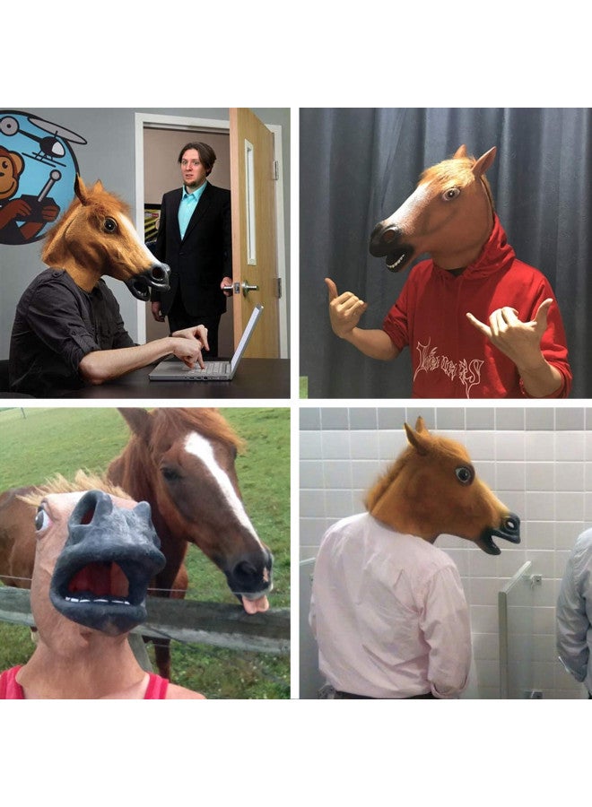 MOLEZU Horse Head Mask for Adult, Brown Horse Head Latex Animal Mask, Novelty Halloween Costume for Masquerade Party - Image 4