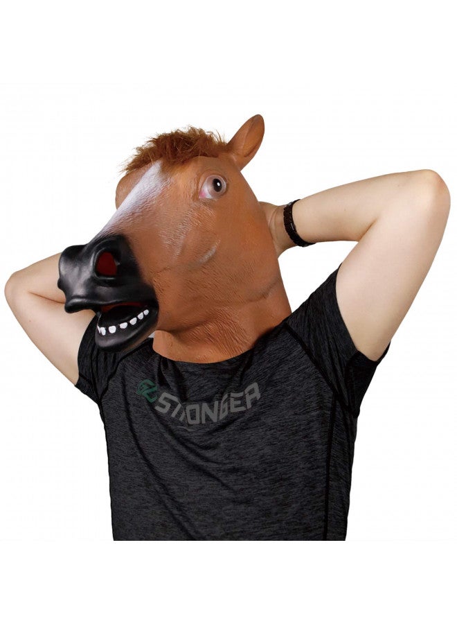 MOLEZU Horse Head Mask for Adult, Brown Horse Head Latex Animal Mask, Novelty Halloween Costume for Masquerade Party - Image 1
