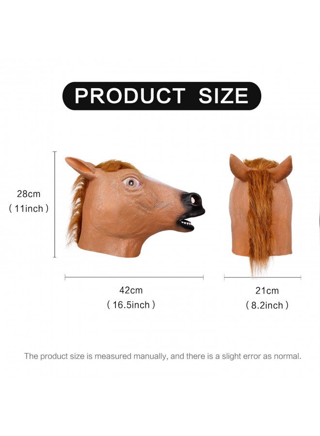MOLEZU Horse Head Mask for Adult, Brown Horse Head Latex Animal Mask, Novelty Halloween Costume for Masquerade Party - Image 3
