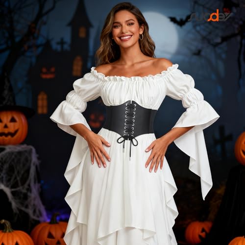 SUOSDEY Women Black Waist Cinch Belt Lace-up Elastic Waspie Corset Costume Belt - Image 2