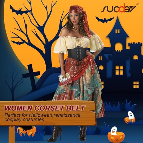 SUOSDEY Women Black Waist Cinch Belt Lace-up Elastic Waspie Corset Costume Belt - Image 3