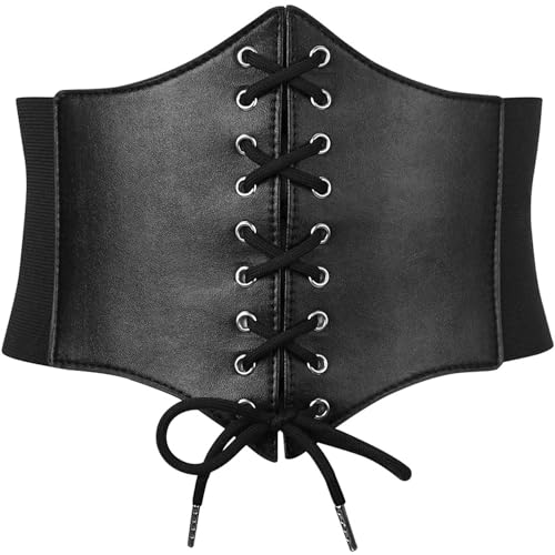 SUOSDEY Women Black Waist Cinch Belt Lace-up Elastic Waspie Corset Costume Belt - Image 1