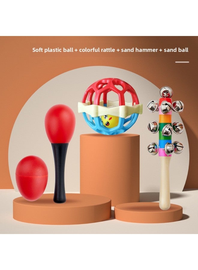 Baby Newborn Rattle Can Bite Baby Grip Training Toy Soothing Rattle Puzzle 0-6-12 Months-Color:Rattle + Soft Dumbbell + Sand Hammer + Sand Ball + Colorful Rattle - Image 1