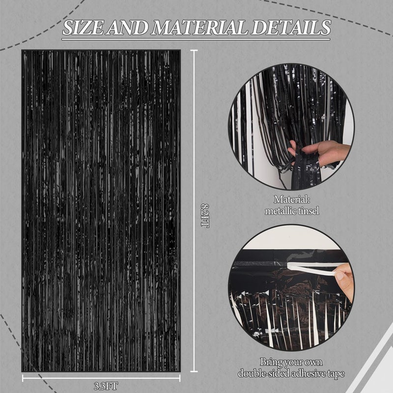 DECOCKRAT 3 Pack Foil Fringe Backdrop - Black Shiny Tinsel Curtains for Party Decoration/Photo Booth Props - 3.3x8.2 FT Metallic Foil Backdrop for Birthday, Wedding, Graduation, Christmas. - Image 3