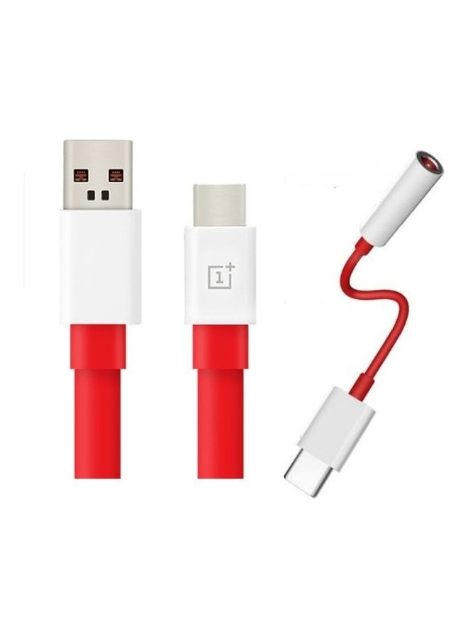OnePlus 2-In-1 Type-C Warp Charge And Audio Cable Red/White/Silver - Image 2