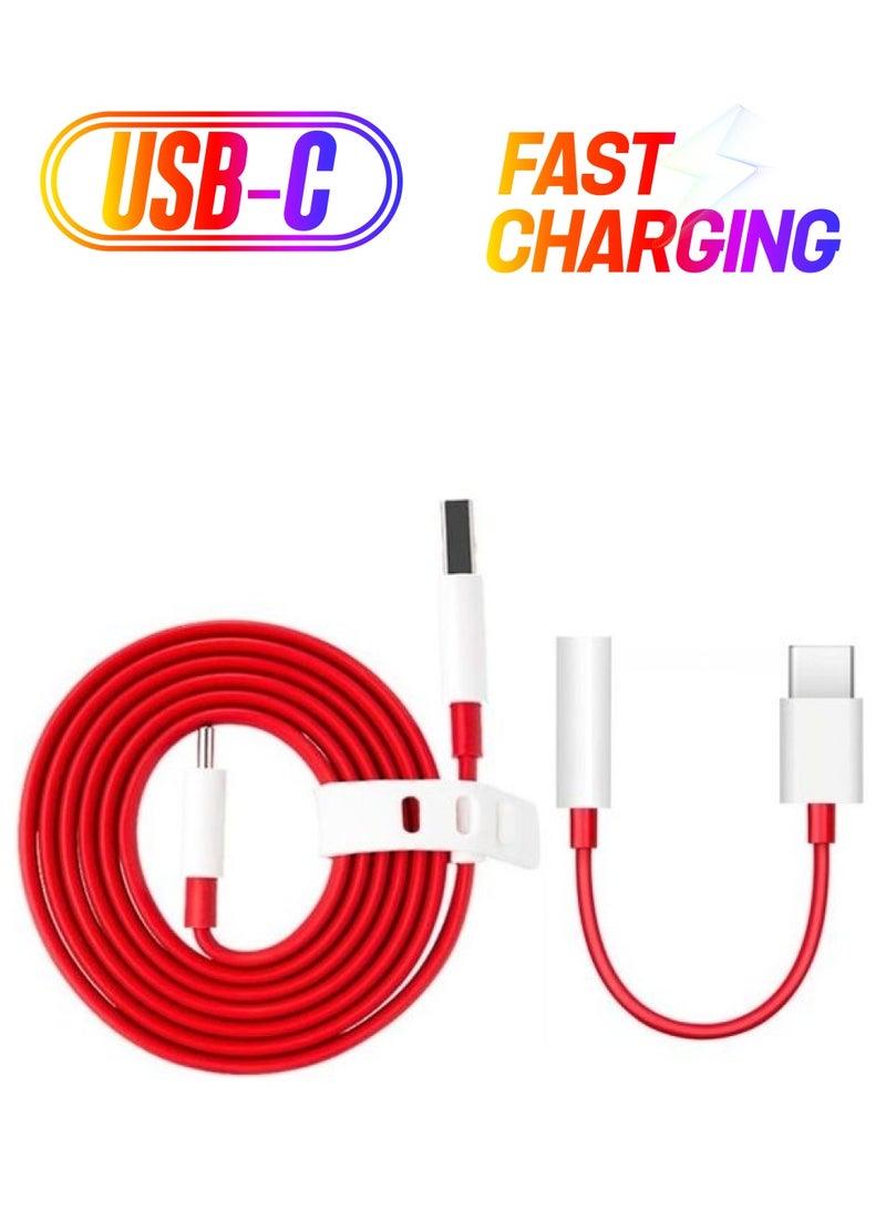 OnePlus 2-In-1 Type-C Warp Charge And Audio Cable Red/White/Silver - Image 1