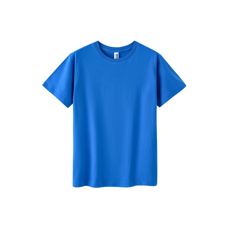 Amazon Cross-border 150g Combed Cotton Crewneck Short-sleeved T-shirt Mens Solid Color Loose Fashion Brand Work Clothes Printing sapphire blue