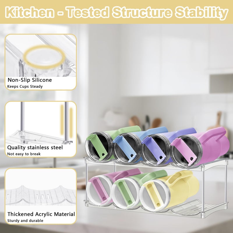 Spaclear Stackable Water Bottle Organizer for Stanley 40oz Tumblers â€“ Acrylic Water Bottle Holder for Cabinet, Pantry, Large Tumbler Organizer Storage Rack, Stanley Cup Storage, 2 Tier, Holds 8 Bottles - Image 4