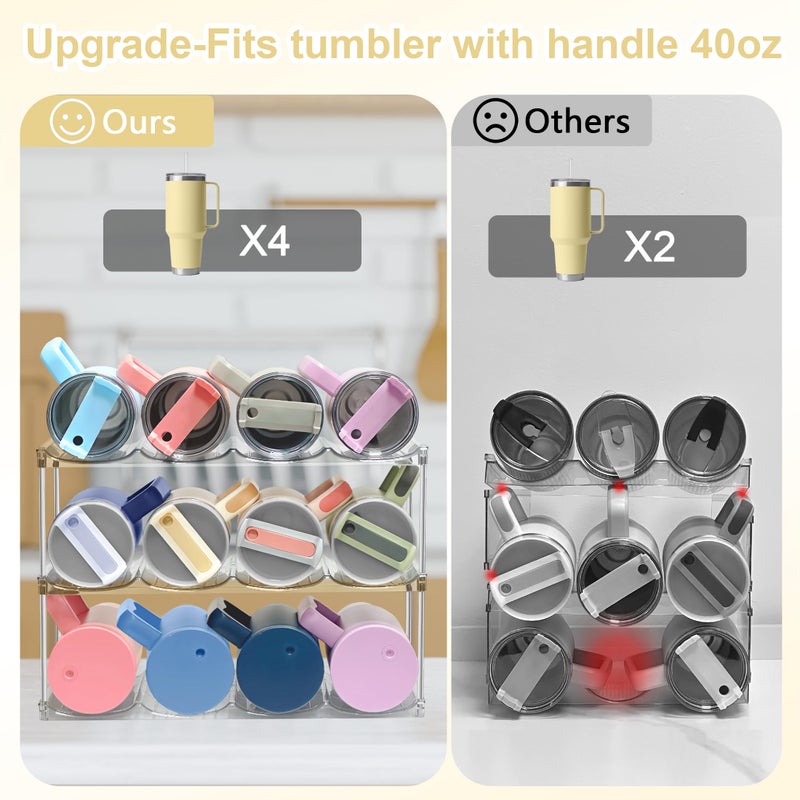 Spaclear Stackable Water Bottle Organizer for Stanley 40oz Tumblers â€“ Acrylic Water Bottle Holder for Cabinet, Pantry, Large Tumbler Organizer Storage Rack, Stanley Cup Storage, 2 Tier, Holds 8 Bottles - Image 5