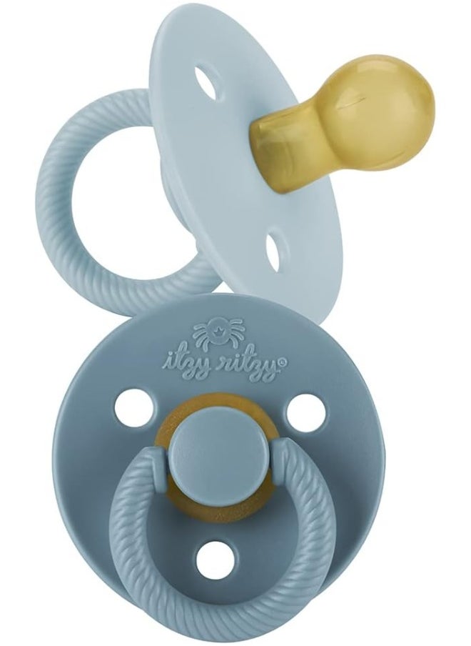 Itzy Ritzy Itzy Ritzy Natural Rubber Pacifiers, Set of 2 – Natural Rubber Newborn Pacifiers with Cherry-Shaped & Large Air Holes for Added Safety; Set of 2 in Harbor & Coast, Ages 0 – 6 Months  - Image 1