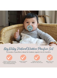 Itzy Ritzy Itzy Ritzy Natural Rubber Pacifiers, Set of 2 – Natural Rubber Newborn Pacifiers with Cherry-Shaped & Large Air Holes for Added Safety; Set of 2 in Harbor & Coast, Ages 0 – 6 Months  - Image 4