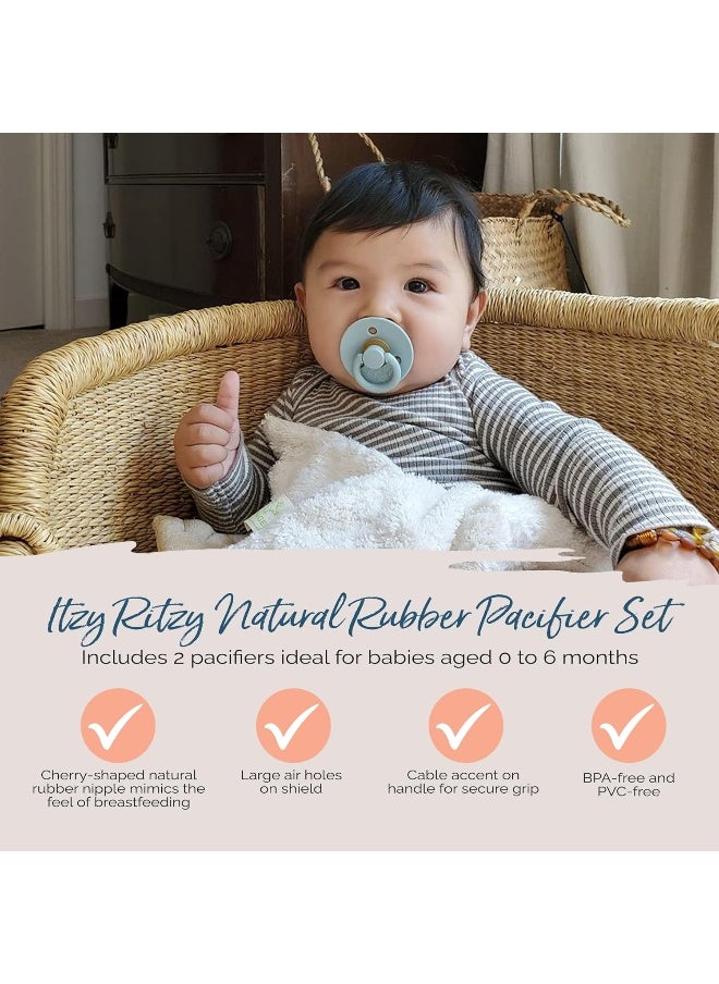 Itzy Ritzy Itzy Ritzy Natural Rubber Pacifiers, Set of 2 – Natural Rubber Newborn Pacifiers with Cherry-Shaped & Large Air Holes for Added Safety; Set of 2 in Harbor & Coast, Ages 0 – 6 Months  - Image 4