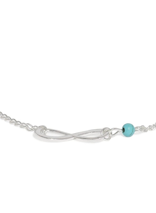 OOMPHelicious Jewellery Combo of 2 Gold & Silver Tone Heart & Turquoise Bead Fashion Anklet For Women & Girls - Image 5
