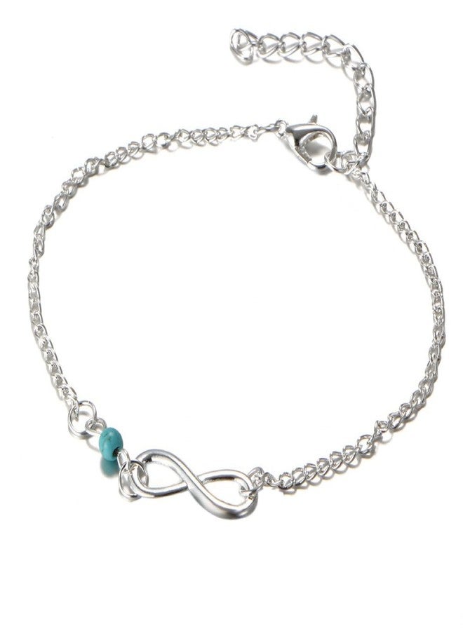 OOMPHelicious Jewellery Combo of 2 Gold & Silver Tone Heart & Turquoise Bead Fashion Anklet For Women & Girls - Image 3