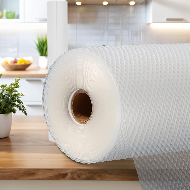 Porslin Kitchen Drawers Mat Liners, 45cm x 5m Roll, Non-Slip, Waterproof, Washable, BPA-Free, Durable EVA for Shelves, Cupboards, Drawers, Fridge Mats, Wardrobe, Food Safe (Diamond Transparent) - Image 1