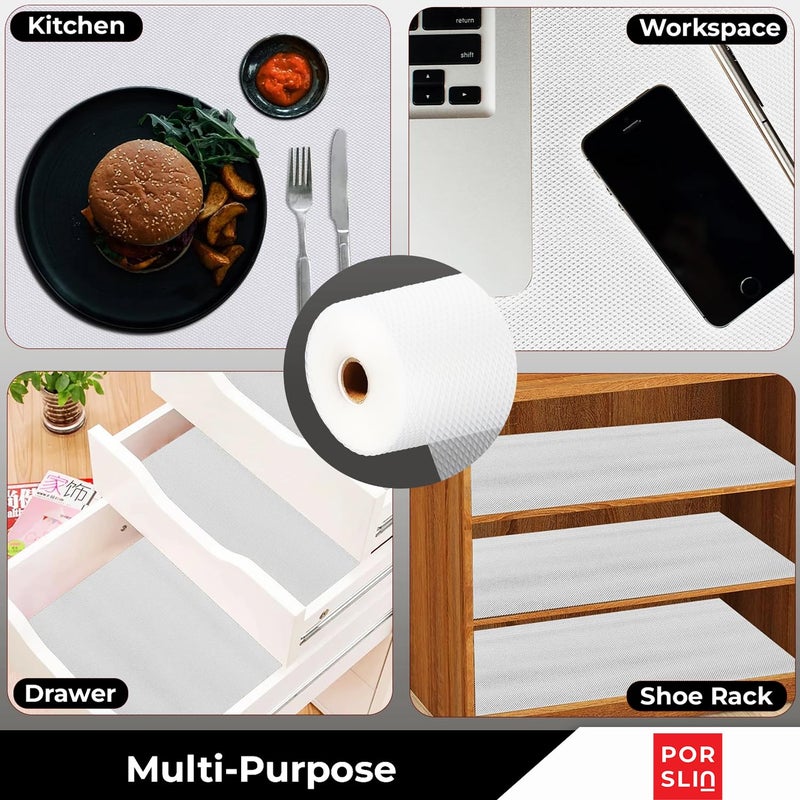 Porslin Kitchen Drawers Mat Liners, 45cm x 5m Roll, Non-Slip, Waterproof, Washable, BPA-Free, Durable EVA for Shelves, Cupboards, Drawers, Fridge Mats, Wardrobe, Food Safe (Diamond Transparent) - Image 3