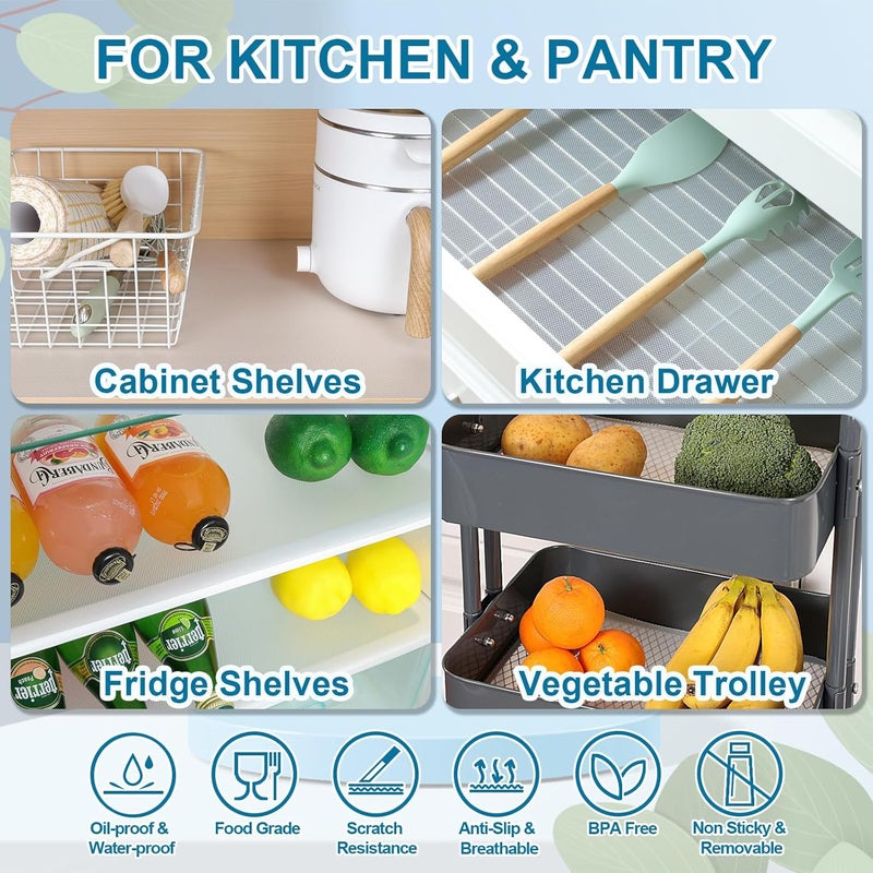 Porslin Kitchen Drawers Mat Liners, 45cm x 5m Roll, Non-Slip, Waterproof, Washable, BPA-Free, Durable EVA for Shelves, Cupboards, Drawers, Fridge Mats, Wardrobe, Food Safe (Diamond Transparent) - Image 4