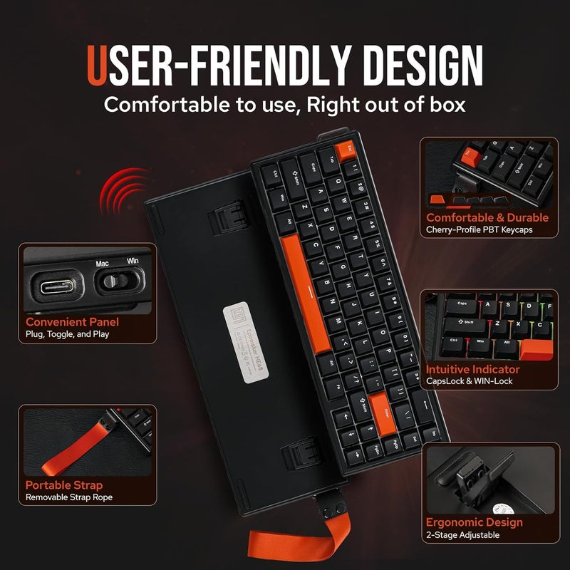 EPOMAKER HE68 Wired Magnetic Gaming Keyboard, 8K Polling Rate, 0.125ms Latency, RGB Backlight, Gasket-Mount, USB-A to C, Portable for Mac/PC/PS/Switch (Black) - Image 3