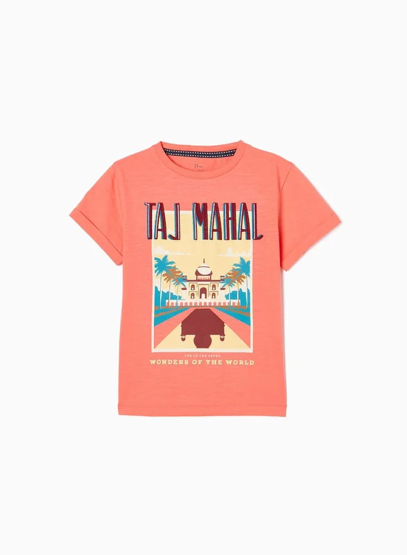 Zippy Cotton T-shirt for Boys 'Taj Mahal', Coral