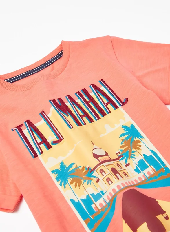 Zippy Cotton T-shirt for Boys 'Taj Mahal', Coral