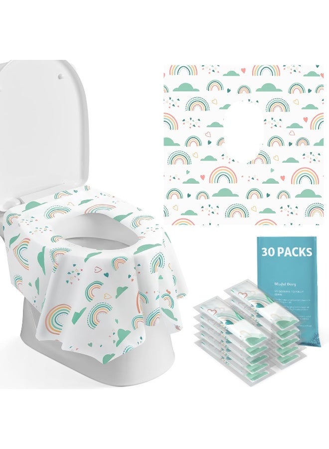 Blissful Diary Toilet Seat Covers Disposable, 30 Pcs Extra Large Waterproof Toilet Cover for Toddlers & Adults, Portable Individually Wrapped Travel Essential for Kids Potty Training, Public Restroom, Airplane, Trip - Image 1