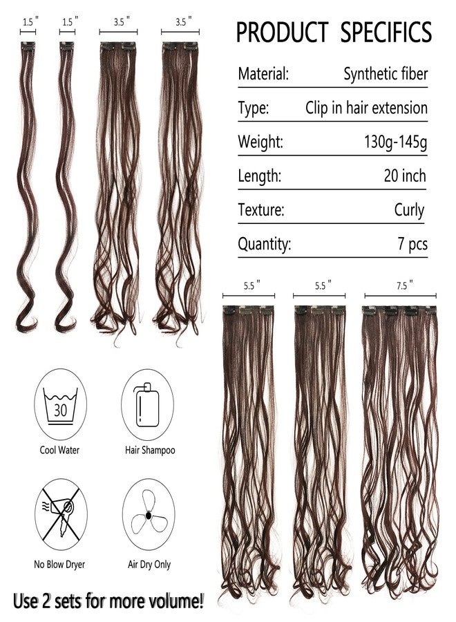 فيشبن وصلات شعر فيشفين بطول 20 بوصة، 7 قطع، 16 مشبك، شعر مجعد طويل صناعي، وصلات شعر كاملة الرأس للنساء، وزن 130 غرام، لون بني كستنائي متوسط (رقم 8). - Image 5