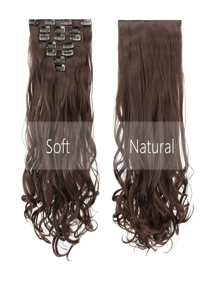 فيشبن وصلات شعر فيشفين بطول 20 بوصة، 7 قطع، 16 مشبك، شعر مجعد طويل صناعي، وصلات شعر كاملة الرأس للنساء، وزن 130 غرام، لون بني كستنائي متوسط (رقم 8). - Image 2