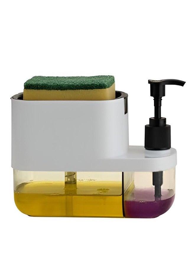 VUNIO 3-in-1 Soap Pump Dispenser with Sponge Holder – Liquid Dish Soap Dispenser for Kitchen Sink, Bathroom Countertop Organizer – One-Handed Pump System, Space-Saving Design - Image 1