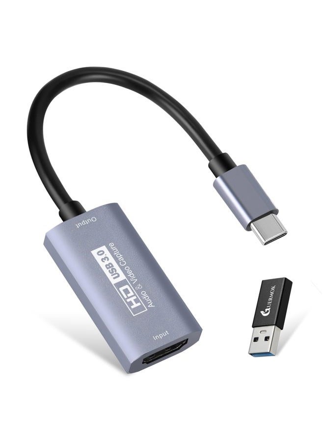 GUERMOK Video Capture Card, USB 3.0 HDMI to USB C Audio Capture Card, 4K 1080P60 Capture Devices for Gaming Live Streaming Video Recorder, Compatible with Windows Mac OS System for Switch, Xbox - Image 1