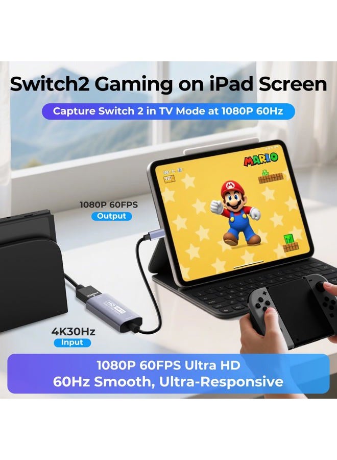 GUERMOK Video Capture Card, USB 3.0 HDMI to USB C Audio Capture Card, 4K 1080P60 Capture Devices for Gaming Live Streaming Video Recorder, Compatible with Windows Mac OS System for Switch, Xbox - Image 2