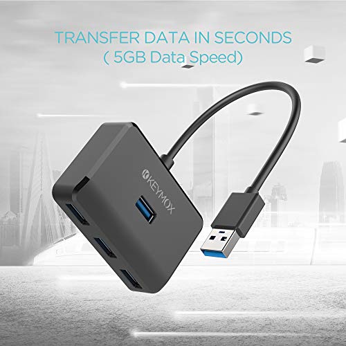 Keymox 4-Port USB 3.0 Hub, KEYMOX Compact Size Data USB Hub for MacBook, Mac Pro, Mac mini, iMac, Surface Pro, XPS, PC, Flash Drive, Mobile HDD (Charging Not Supported), Black - Image 4