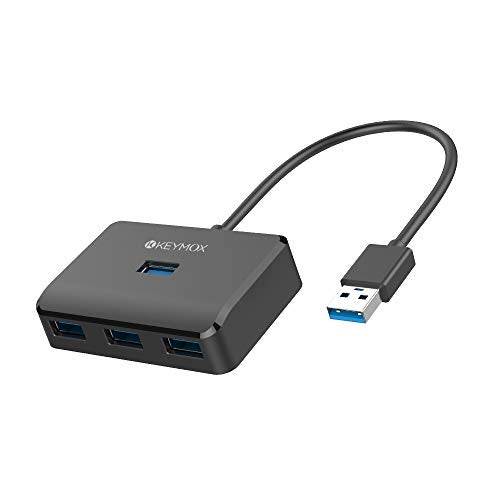Keymox 4-Port USB 3.0 Hub, KEYMOX Compact Size Data USB Hub for MacBook, Mac Pro, Mac mini, iMac, Surface Pro, XPS, PC, Flash Drive, Mobile HDD (Charging Not Supported), Black - Image 1